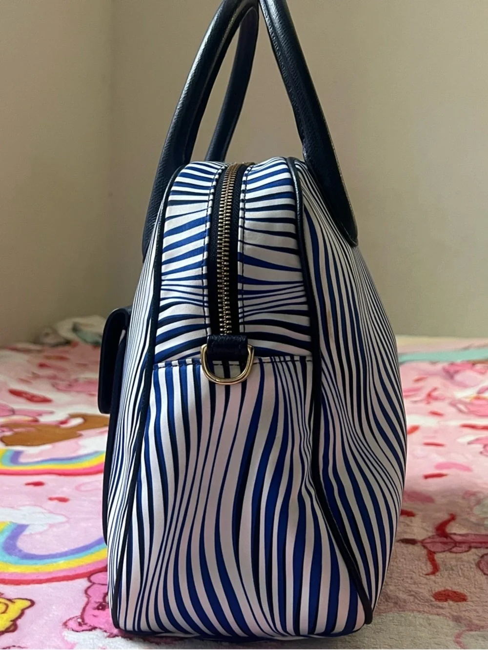 Vera Bradley Navy and White Wave Stripe Satchel - Picture 8 of 16